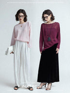 chicjuly Reverse Knit Rolled Hem Side Slit Women's Cotton Long Sleeve T-shirts