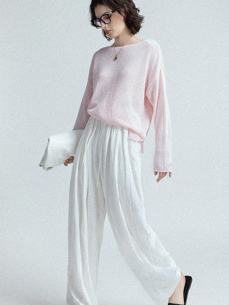chicjuly Reverse Knit Rolled Hem Side Slit Women's Cotton Long Sleeve T-shirts