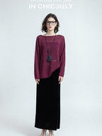 chicjuly Reverse Knit Rolled Hem Side Slit Women's Cotton Long Sleeve T-shirts
