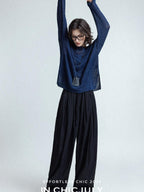 chicjuly Reverse Knit Rolled Hem Side Slit Women's Cotton Long Sleeve T-shirts