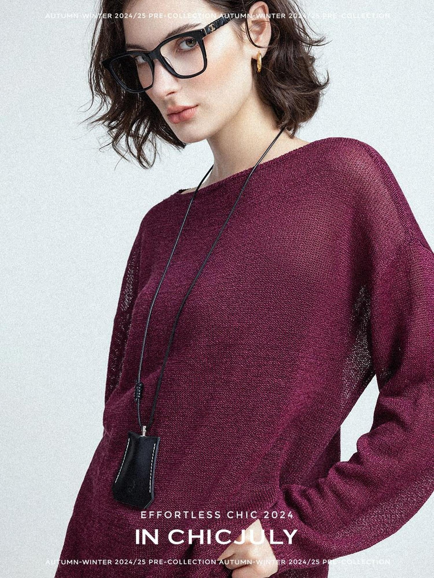 chicjuly Reverse Knit Rolled Hem Side Slit Women's Cotton Long Sleeve T-shirts