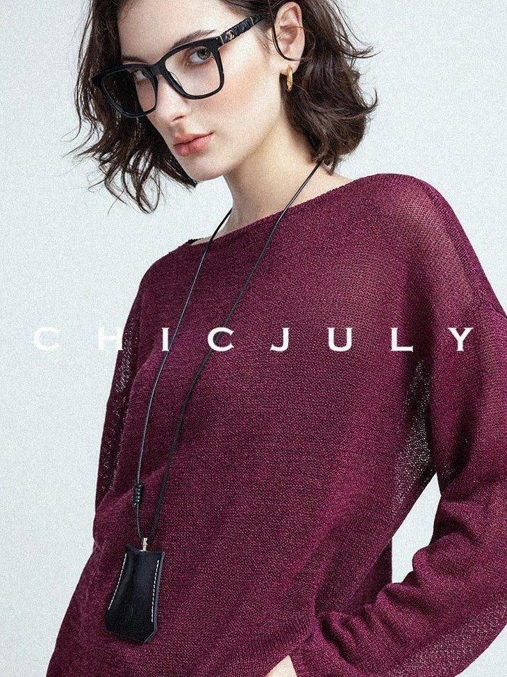 chicjuly Reverse Knit Rolled Hem Side Slit Women's Cotton Long Sleeve T-shirts