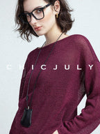 chicjuly Reverse Knit Rolled Hem Side Slit Women's Cotton Long Sleeve T-shirts