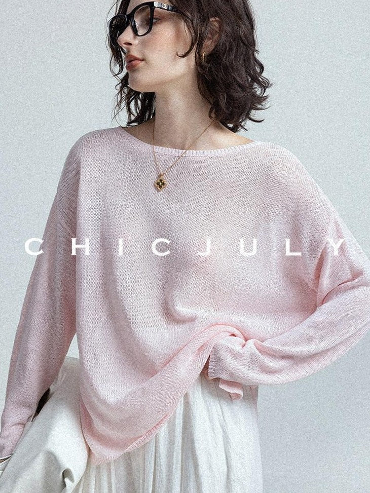 chicjuly Reverse Knit Rolled Hem Side Slit Women's Cotton Long Sleeve T-shirts