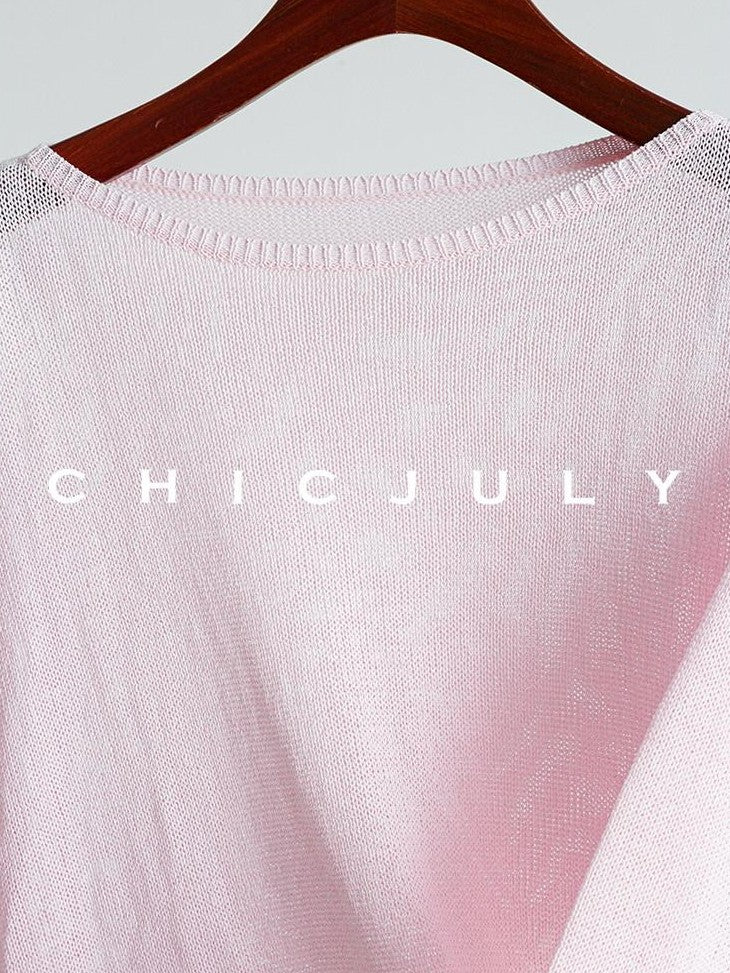 chicjuly Reverse Knit Rolled Hem Side Slit Women's Cotton Long Sleeve T-shirts