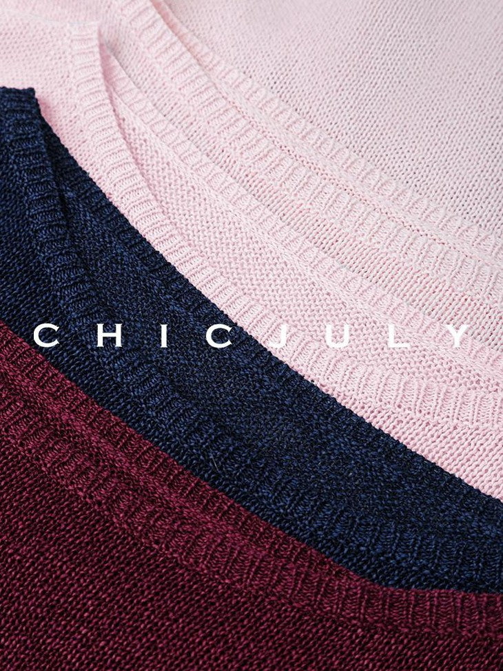 chicjuly Reverse Knit Rolled Hem Side Slit Women's Cotton Long Sleeve T-shirts