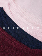 chicjuly Reverse Knit Rolled Hem Side Slit Women's Cotton Long Sleeve T-shirts
