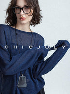 chicjuly Reverse Knit Rolled Hem Side Slit Women's Cotton Long Sleeve T-shirts