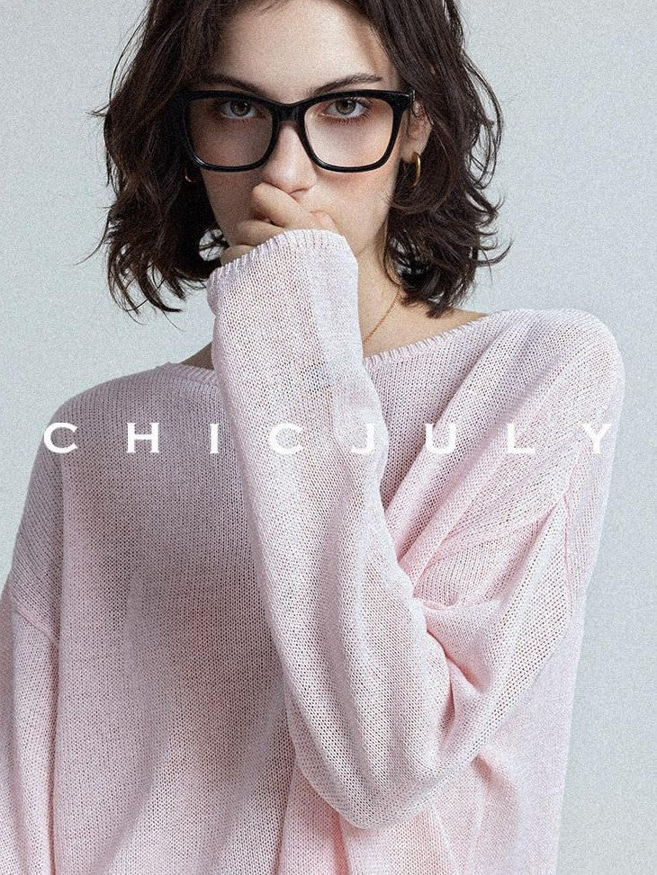 chicjuly Reverse Knit Rolled Hem Side Slit Women's Cotton Long Sleeve T-shirts