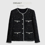 chicjuly Roman Rock Black Gold Crystal Beaded Handcrafted Women's Tweed Jackets 840933891747