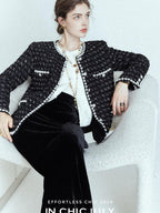 chicjuly Roman Rock Black Gold Crystal Beaded Handcrafted Women's Tweed Jackets