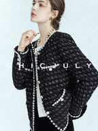 chicjuly Roman Rock Black Gold Crystal Beaded Handcrafted Women's Tweed Jackets