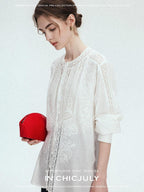 chicjuly Romantic 3d Embroidered Sunproof Long Sleeve Loose Women's Cotton Silk Shirts