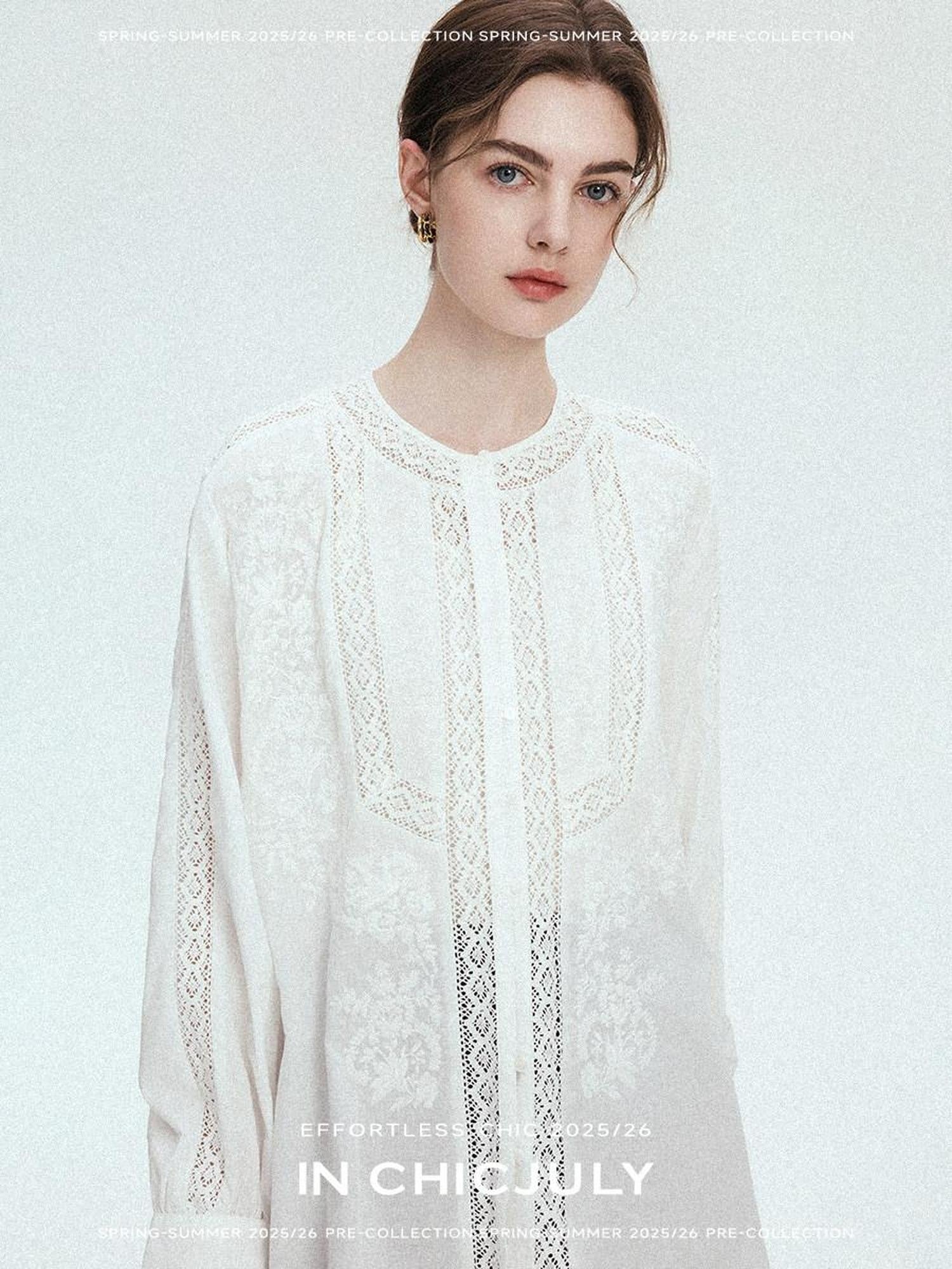 chicjuly Romantic 3d Embroidered Sunproof Long Sleeve Loose Women's Cotton Silk Shirts
