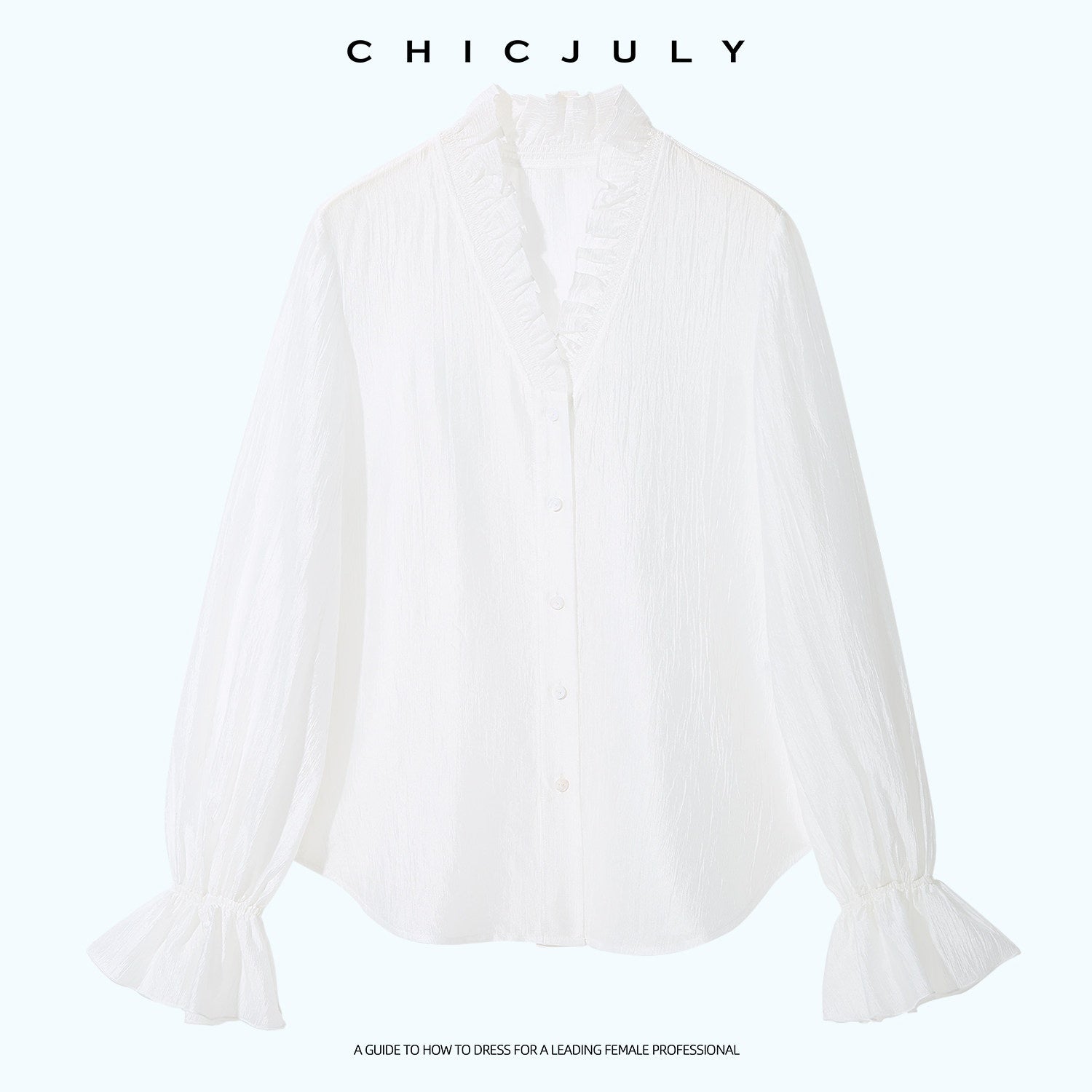 chicjuly Romantic Ruffle Trim French Sleeve Women's Breathable Solid Ivory Blouses 999459716716