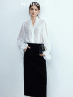 chicjuly Romantic Ruffle Trim French Sleeve Women's Breathable Solid Ivory Blouses