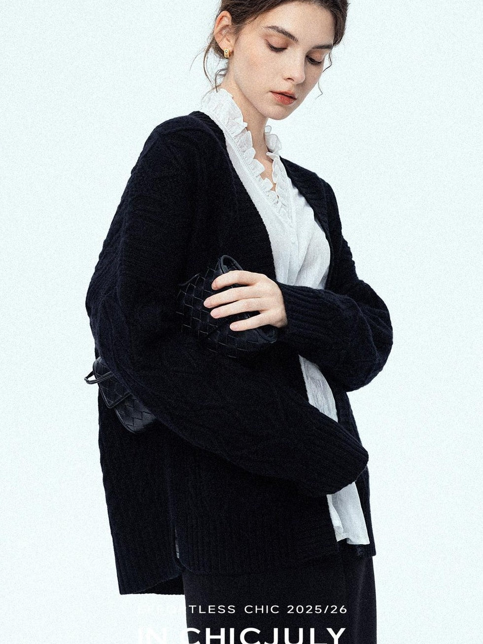 chicjuly Romantic Ruffle Trim French Sleeve Women's Breathable Solid Ivory Blouses