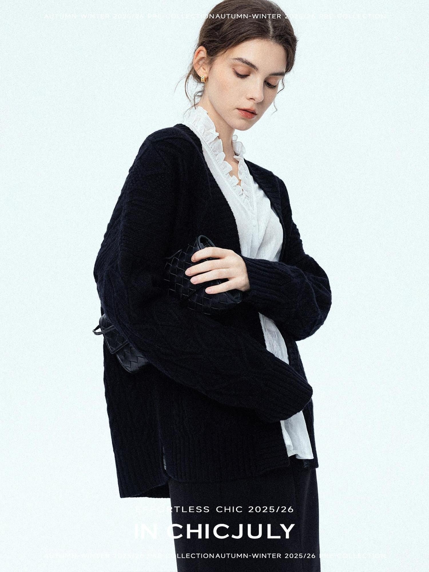 chicjuly Romantic Ruffle Trim French Sleeve Women's Breathable Solid Ivory Blouses