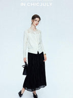 chicjuly Satin Sheen Irregular Pressed Pleated Women's Polyester Maxi Skirts