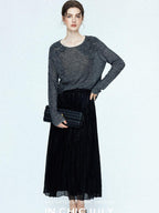 chicjuly Satin Sheen Irregular Pressed Pleated Women's Polyester Maxi Skirts