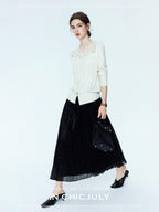 chicjuly Satin Sheen Irregular Pressed Pleated Women's Polyester Maxi Skirts