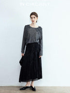 chicjuly Satin Sheen Irregular Pressed Pleated Women's Polyester Maxi Skirts