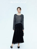chicjuly Satin Sheen Irregular Pressed Pleated Women's Polyester Maxi Skirts