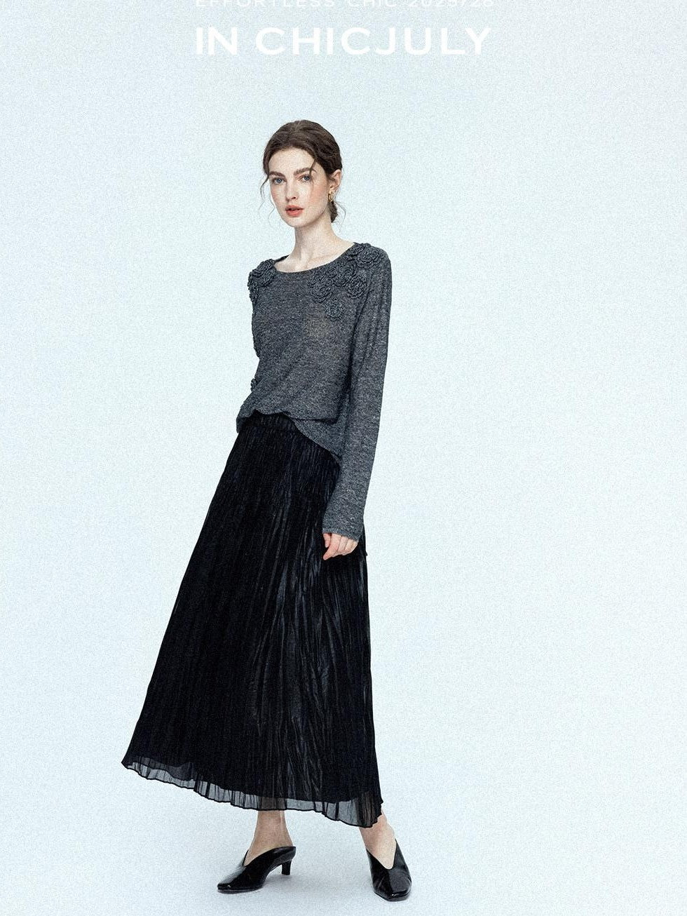 chicjuly Satin Sheen Irregular Pressed Pleated Women's Polyester Maxi Skirts