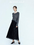 chicjuly Satin Sheen Irregular Pressed Pleated Women's Polyester Maxi Skirts