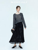 chicjuly Satin Sheen Irregular Pressed Pleated Women's Polyester Maxi Skirts