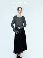 chicjuly Satin Sheen Irregular Pressed Pleated Women's Polyester Maxi Skirts
