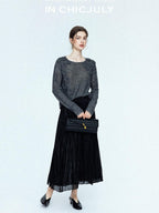 chicjuly Satin Sheen Irregular Pressed Pleated Women's Polyester Maxi Skirts