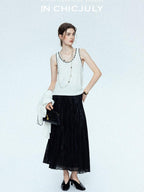 chicjuly Satin Sheen Irregular Pressed Pleated Women's Polyester Maxi Skirts