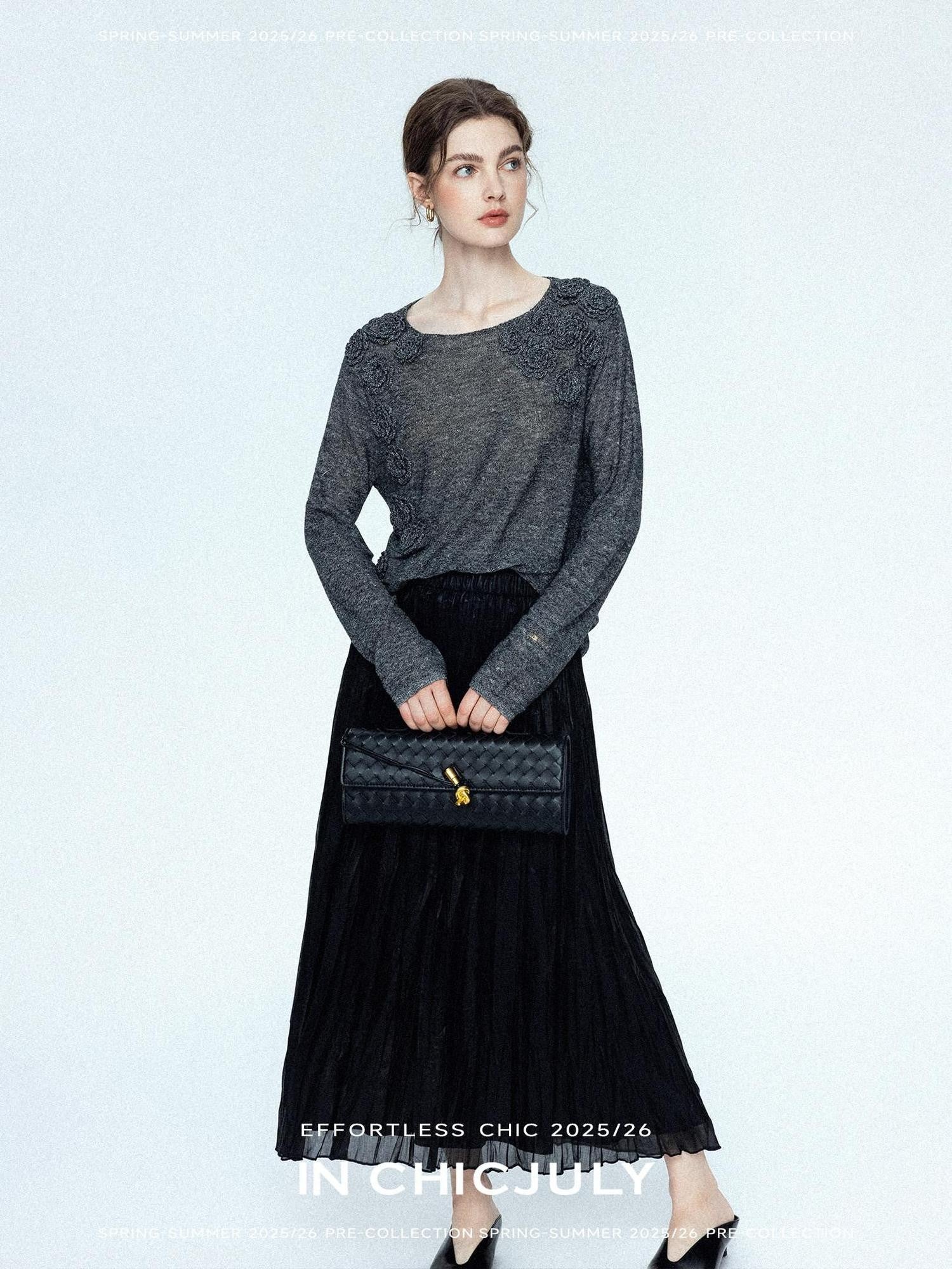 chicjuly Satin Sheen Irregular Pressed Pleated Women's Polyester Maxi Skirts