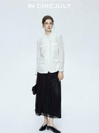 chicjuly Satin Sheen Irregular Pressed Pleated Women's Polyester Maxi Skirts