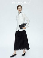 chicjuly Satin Sheen Irregular Pressed Pleated Women's Polyester Maxi Skirts