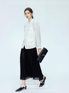 chicjuly Satin Sheen Irregular Pressed Pleated Women's Polyester Maxi Skirts