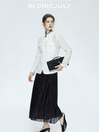 chicjuly Satin Sheen Irregular Pressed Pleated Women's Polyester Maxi Skirts