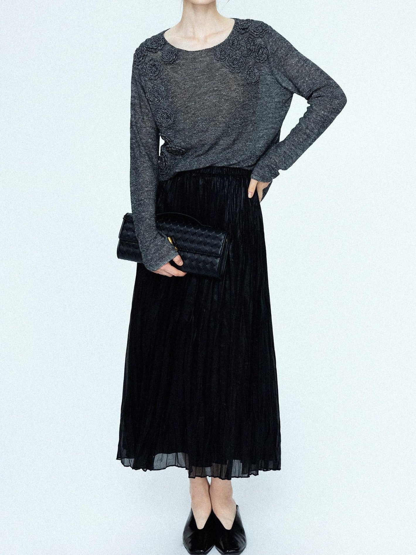 chicjuly Satin Sheen Irregular Pressed Pleated Women's Polyester Maxi Skirts