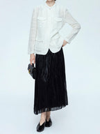 chicjuly Satin Sheen Irregular Pressed Pleated Women's Polyester Maxi Skirts