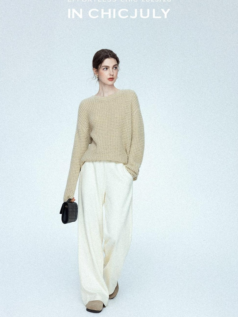 chicjuly Sculpted Leg Shaping Heavyweight High Rise Women's Wool Blend Wide-leg Pants