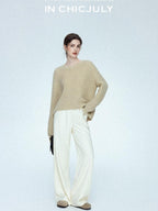 chicjuly Sculpted Leg Shaping Heavyweight High Rise Women's Wool Blend Wide-leg Pants