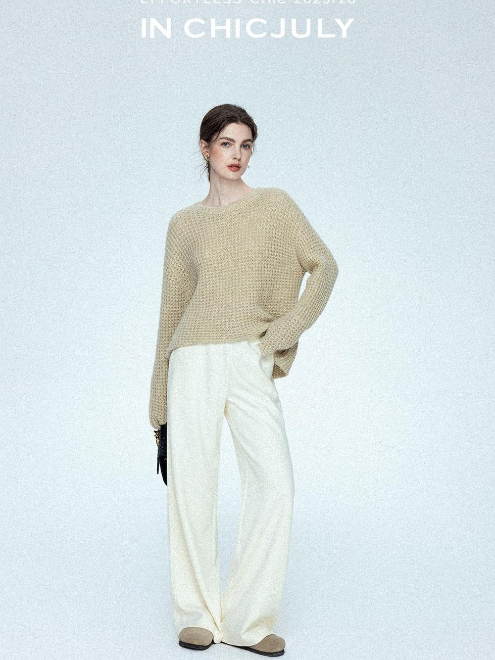chicjuly Sculpted Leg Shaping Heavyweight High Rise Women's Wool Blend Wide-leg Pants