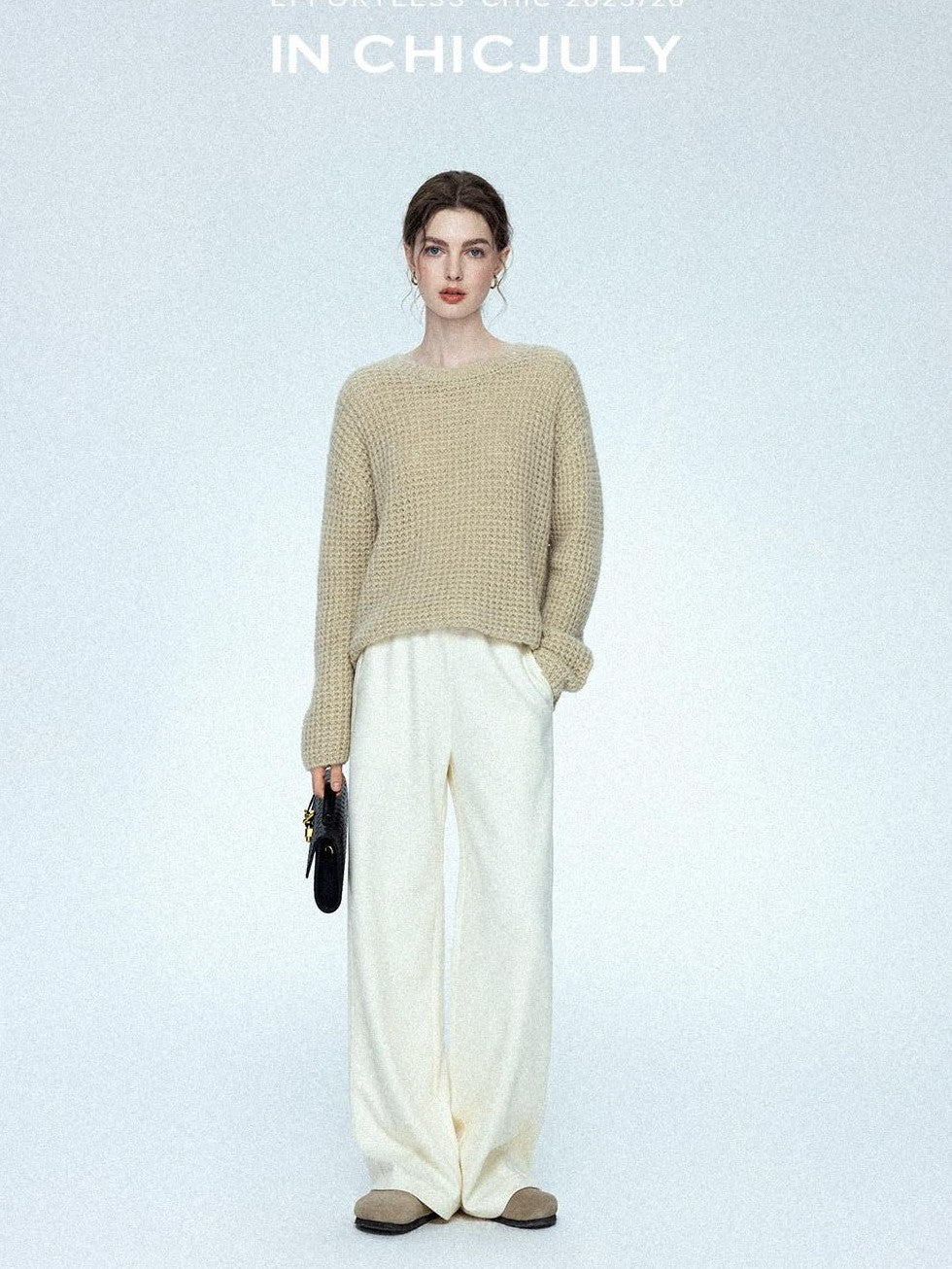 chicjuly Sculpted Leg Shaping Heavyweight High Rise Women's Wool Blend Wide-leg Pants