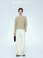 chicjuly Sculpted Leg Shaping Heavyweight High Rise Women's Wool Blend Wide-leg Pants