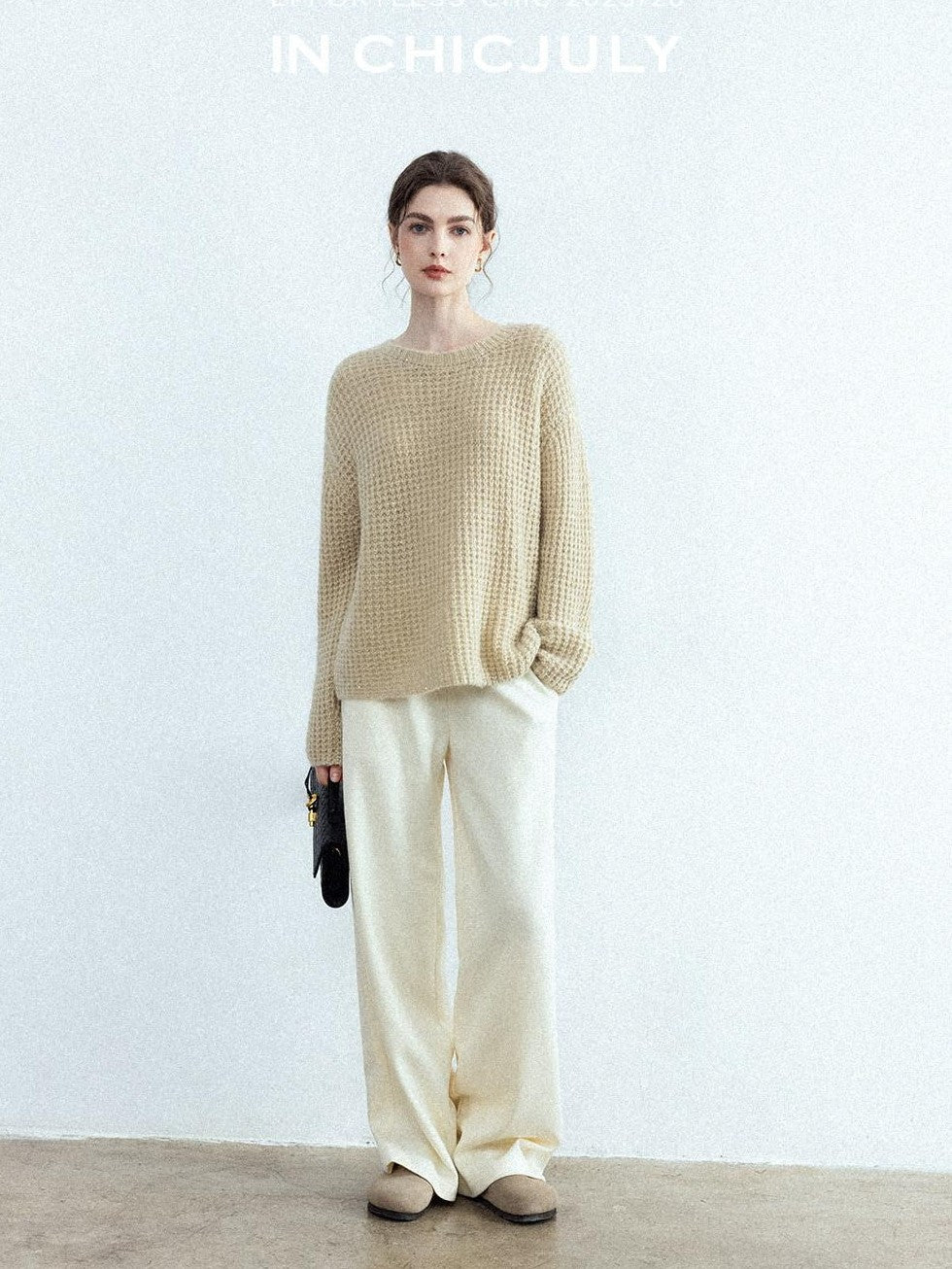 chicjuly Sculpted Leg Shaping Heavyweight High Rise Women's Wool Blend Wide-leg Pants