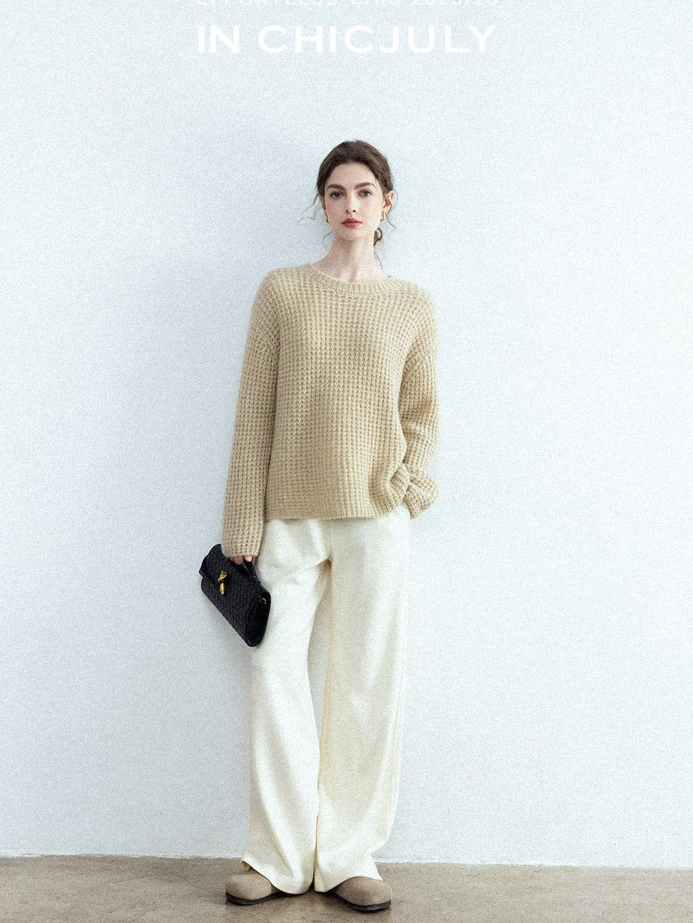 chicjuly Sculpted Leg Shaping Heavyweight High Rise Women's Wool Blend Wide-leg Pants