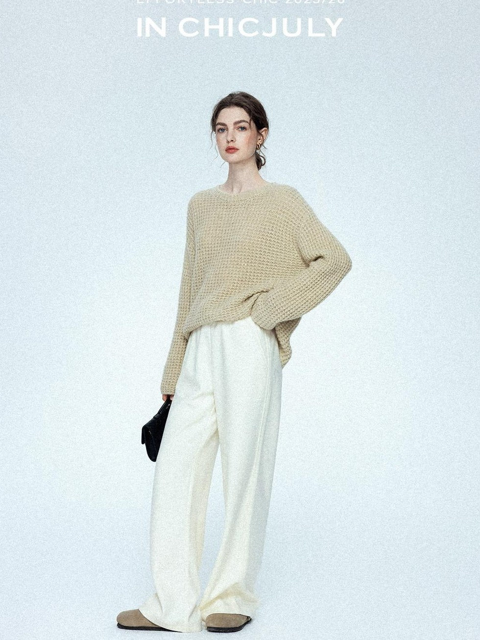 chicjuly Sculpted Leg Shaping Heavyweight High Rise Women's Wool Blend Wide-leg Pants