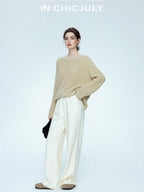 chicjuly Sculpted Leg Shaping Heavyweight High Rise Women's Wool Blend Wide-leg Pants