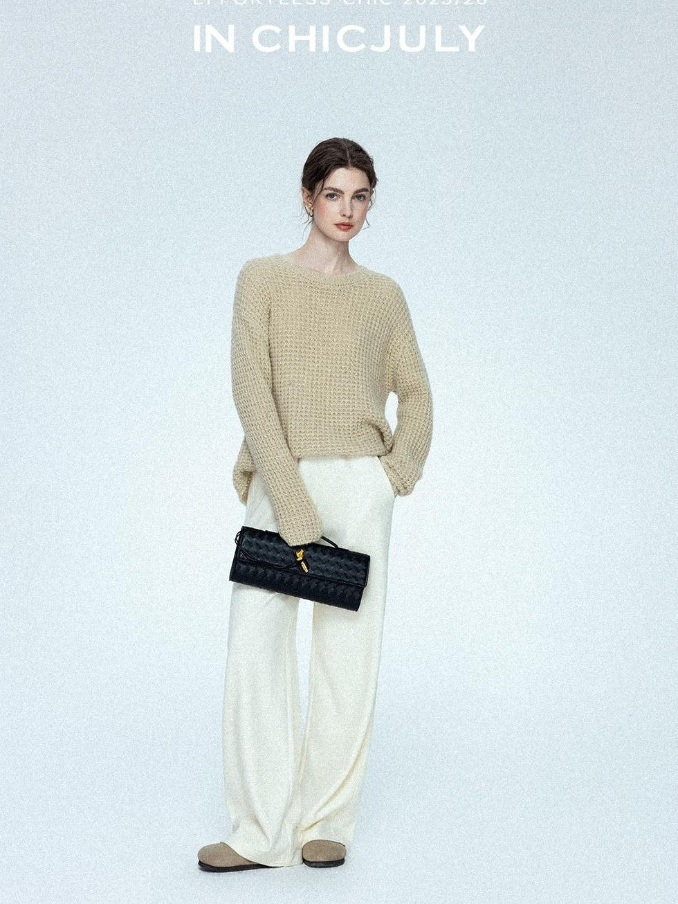 chicjuly Sculpted Leg Shaping Heavyweight High Rise Women's Wool Blend Wide-leg Pants